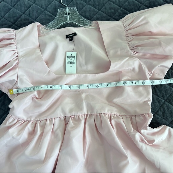 Express Top Women XS Blouse Peplum Shirt Baby Pink  Flutter Sleeve Babydoll Z - Picture 7 of 10